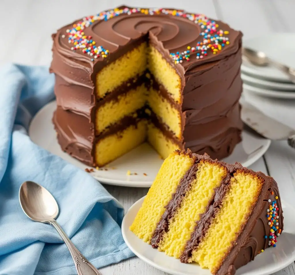 Yellow Cake With Chocolate Frosting
